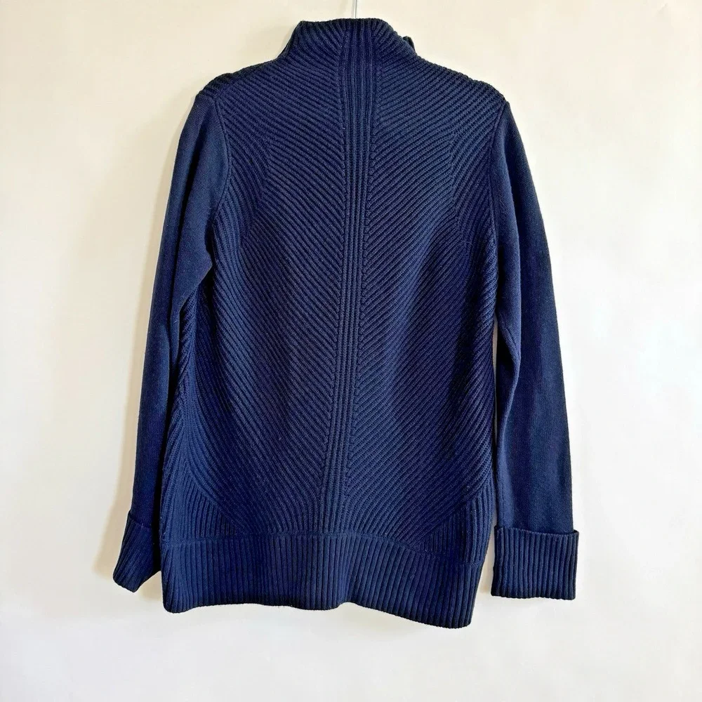 Elie‎ Tahari Womens Ribbed Wool Cashmere Mock Turtleneck Sweater Blue Large